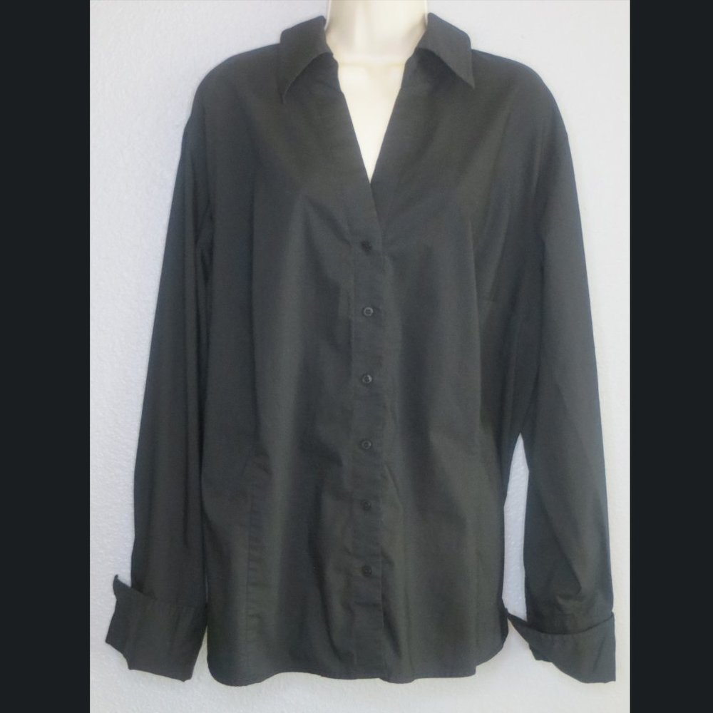 Worthington Stretch Button-Down Black Top 4X